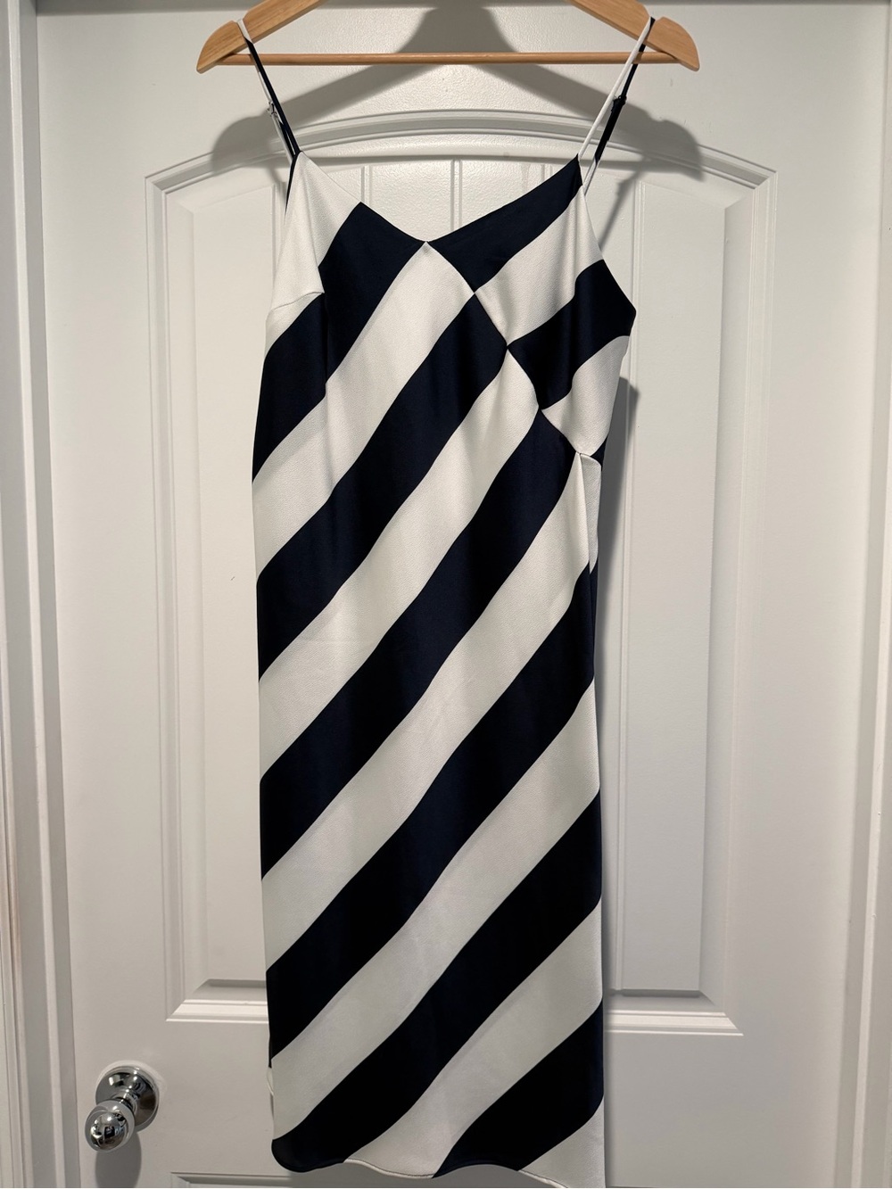 Banana Republic Navy Blue and White Diagonal Stripe Midi Dress